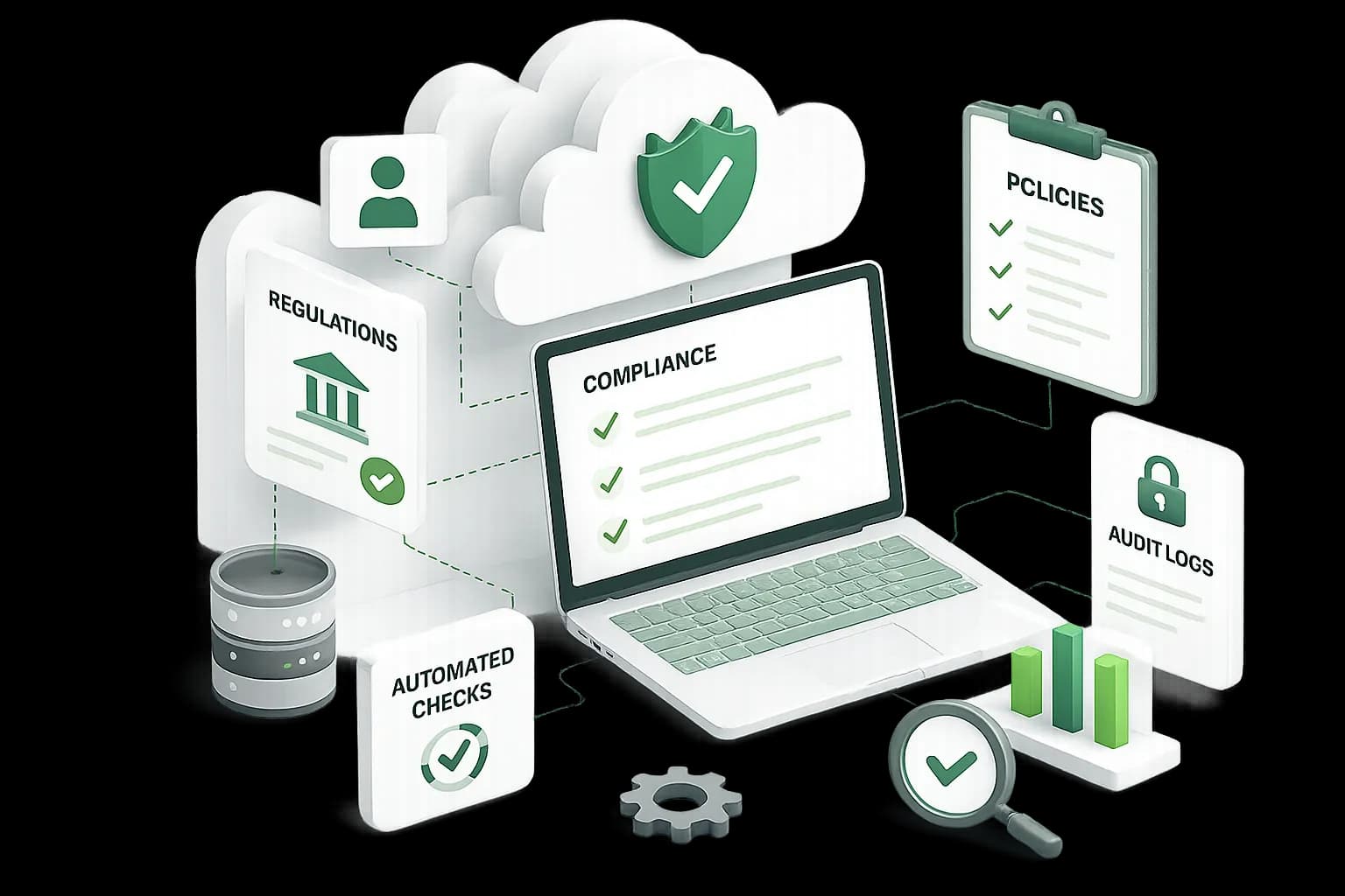 Automated cloud compliance checks linking a CSPMX dashboard to regulations, policies and audit logs to demonstrate adherence to regulatory standards and industry best practices.